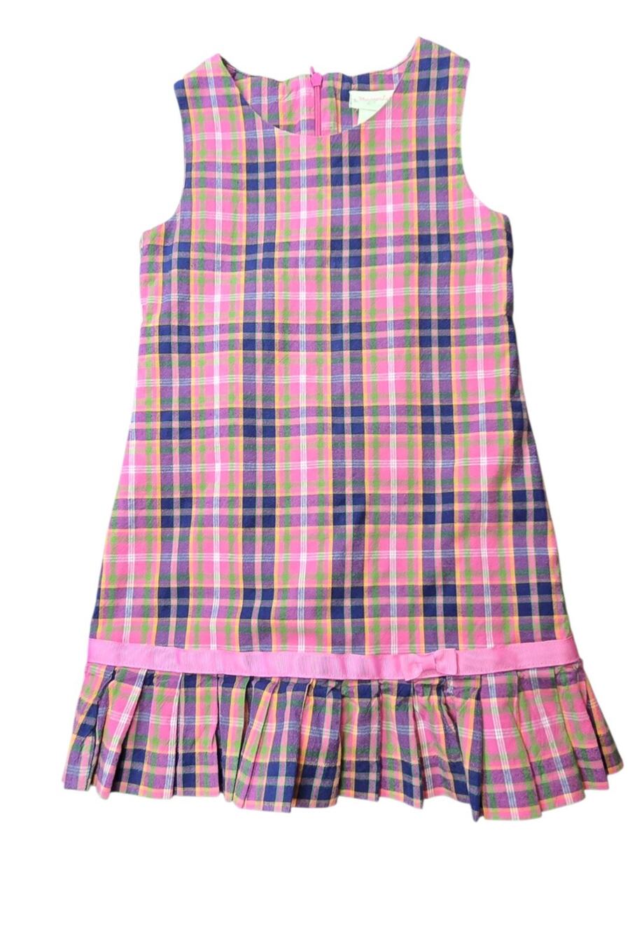Hartstrings Girls Pink Plaid Drop Waist Dress Bow Lined Cotton Size 4